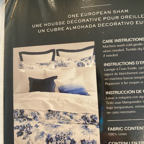 Pair of Lauren Ralph Lauren European Shams white with navy trim. - Picture 3 of 4